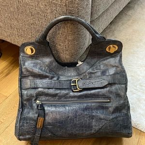 Foley + Corinna Blue Crocodile Texture Bag